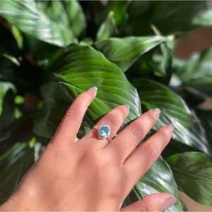 Blue topaz oval ring with American diamond